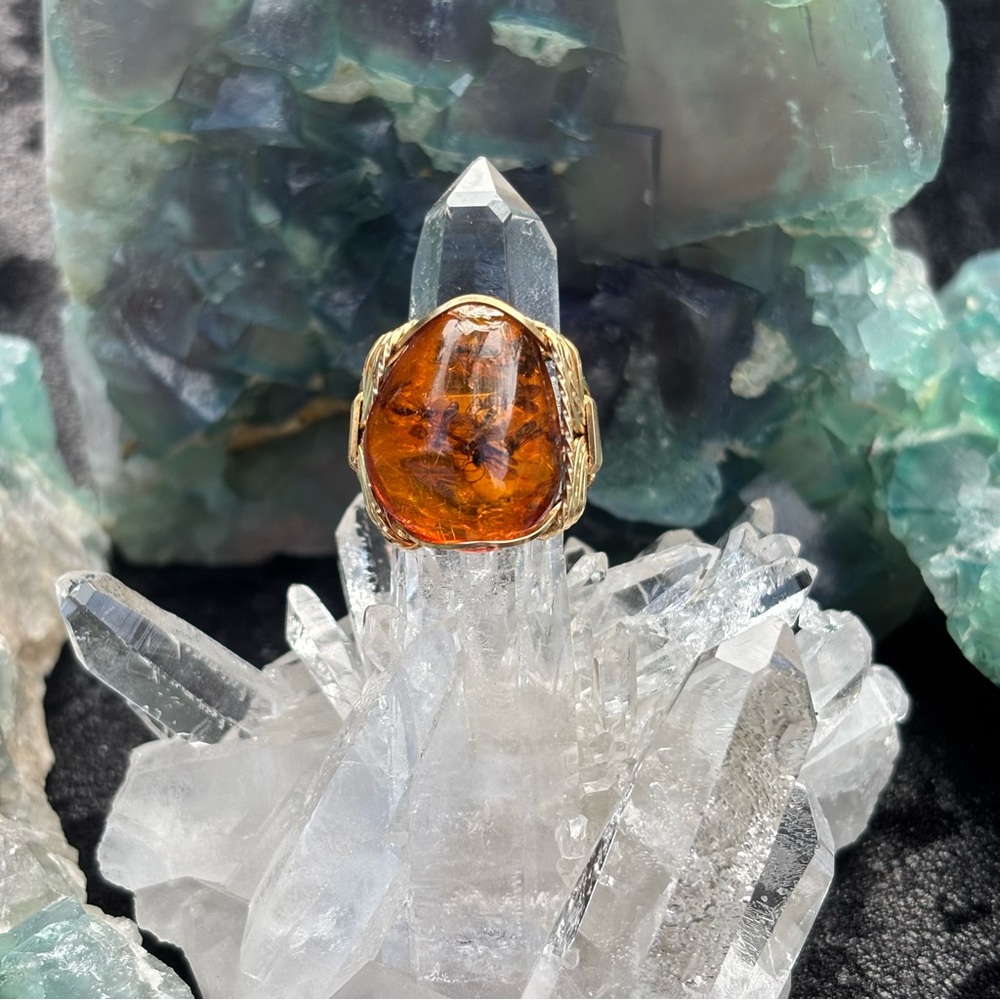 Gold Wire Amber Pendant Intricate Artisan Masterpiece W/Preserved Ants
